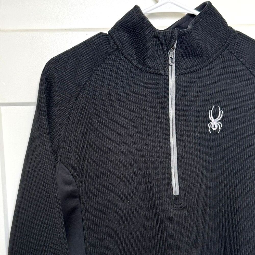Spyder Mens Large L Outbound 1/4 Zip Fleece Pullover Black Waffle Knit Jacket